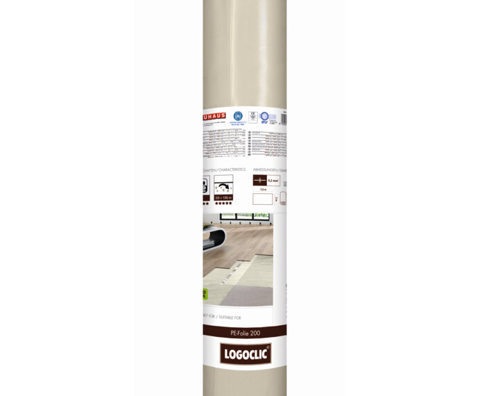 Dämmung mit PE-Folie von LOGOCLIC<sup>®</sup> für Laminatböden, geeignet für Fußbodenheizung